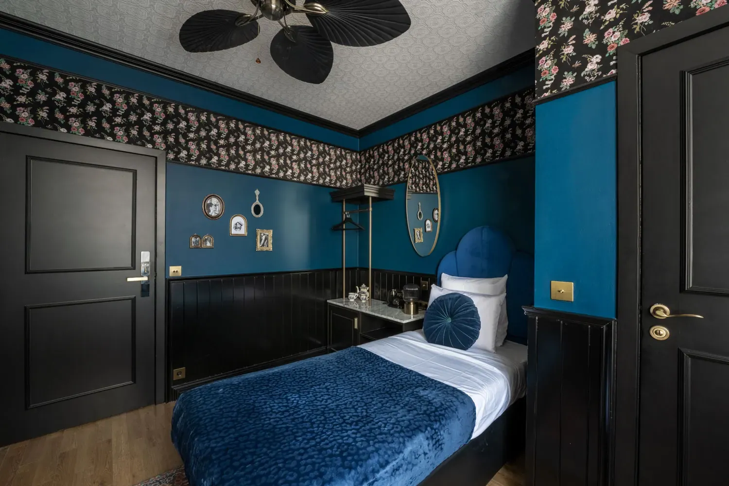 Single room at Craves Hotel, looking towards the door and the headboard
